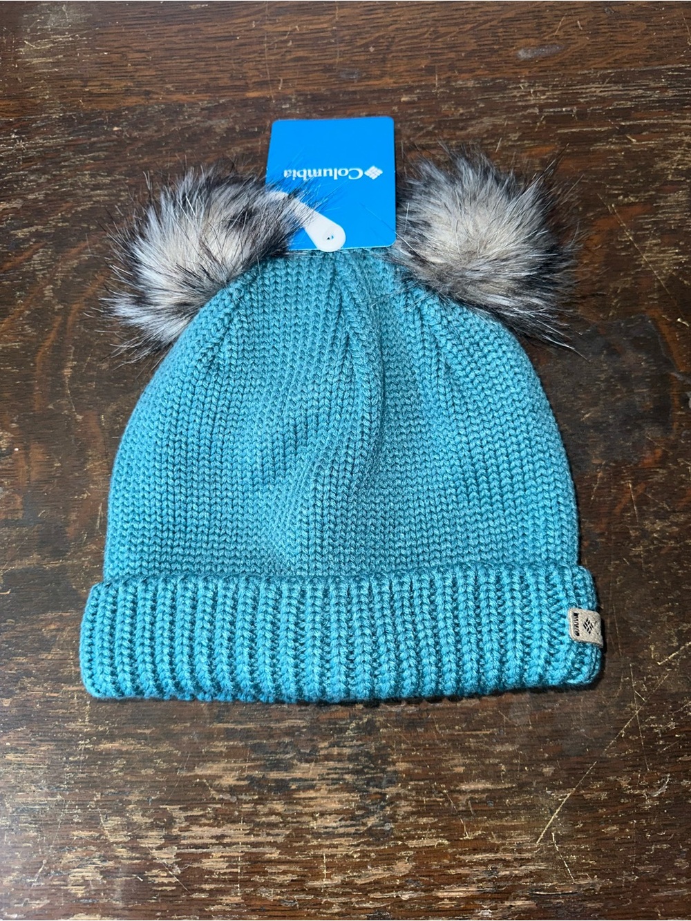 Columbia Kids Teal Double Pom Knit Beanie